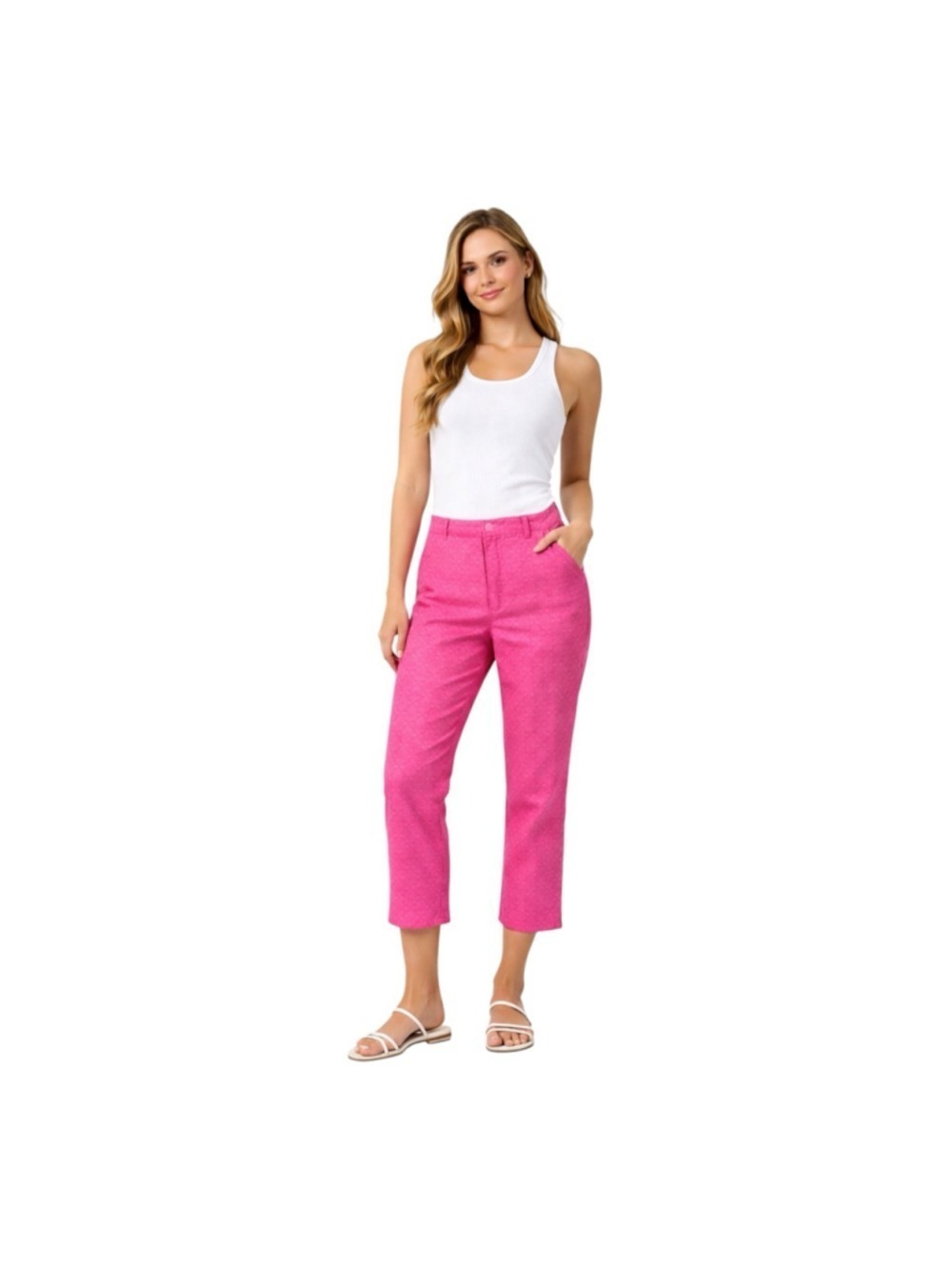 NYDJ Chico's Pink Textured Skimmer Pants Size 10 Mid Rise Cropped